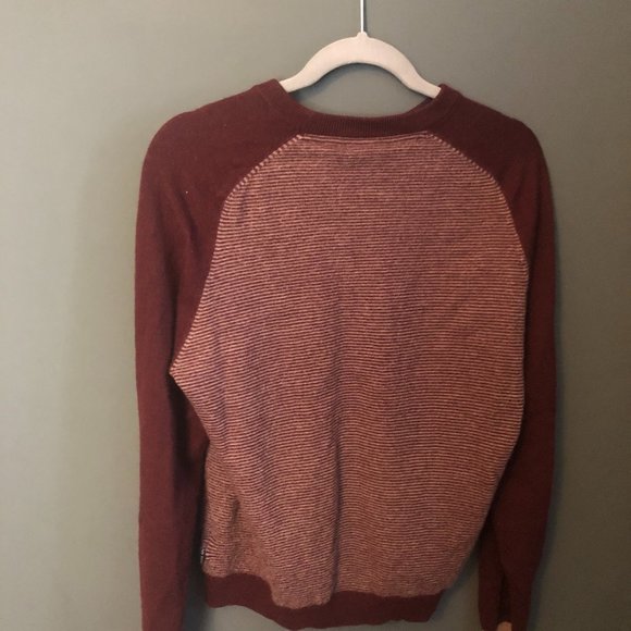 Ted Baker Wool Burgundy Striped Baseball Sweater - Picture 2 of 6